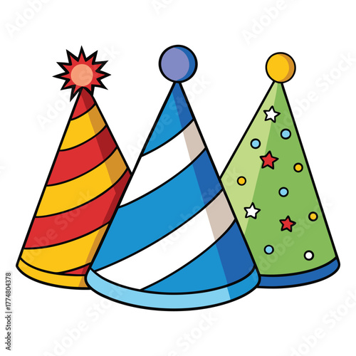 Party hats icons set flat vector. Birthday cap. vector