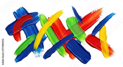 Colorful brush strokes create a vibrant and dynamic abstract design isolated on white background, perfect for adding a playful touch to any project or design