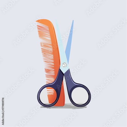 Stylized illustration of comb and scissors for hairdressing and barbering