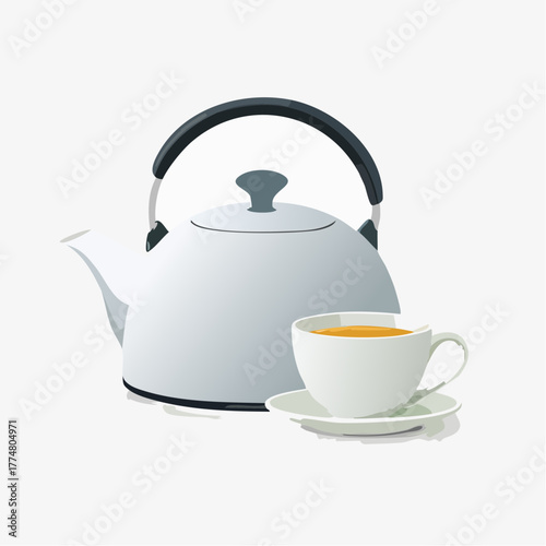 Teapot and teacup illustration beverage preparation and tea time