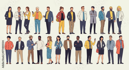 Diverse Group of People Standing Together in a Line.