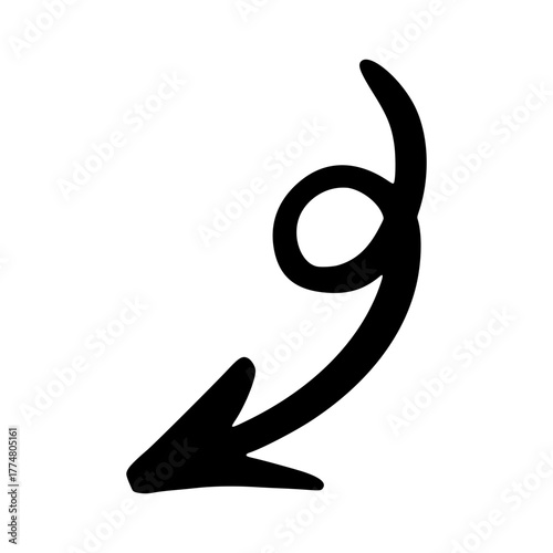 Hand-drawn curly arrow pointing down-left