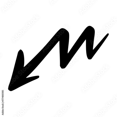 Hand-drawn zig-zag arrow pointing down-left for direction indication