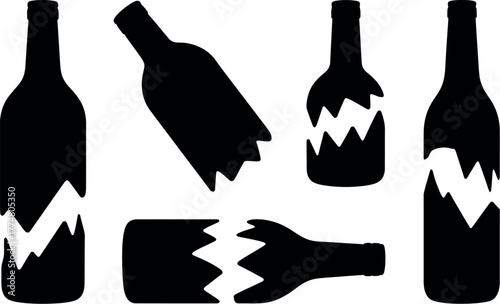 Broken glass bottles symbolize the destructive nature of alcohol consumption and addiction.