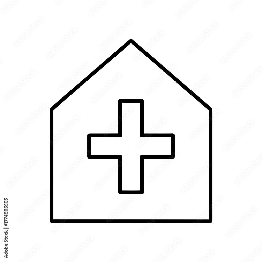 Obraz premium Outline of a house with a plus symbol inside silhouette