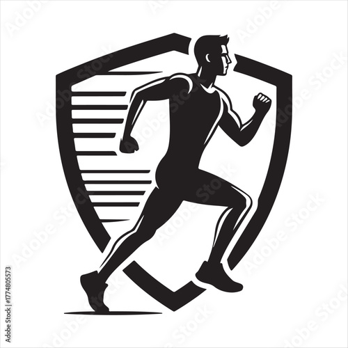 Jogger  vector silhouette line art logo design concept illustration