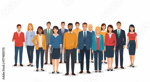 Diverse group of business people standing together in a professional setting.