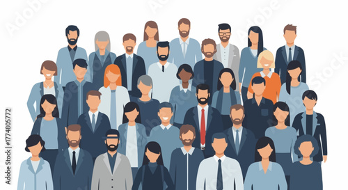 Diverse group of people standing together representing community and teamwork.