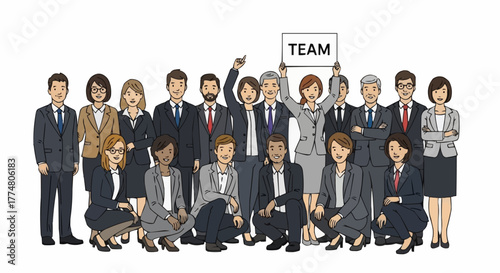 Diverse Business Team Illustration with Sign, Unity and Collaboration.