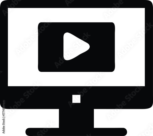 Monitor Video Preview Frame Flat Vector Icon Silhouette