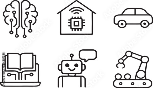 Collection of technology icons including ai, smart home, car, education, robot, and manufacturing