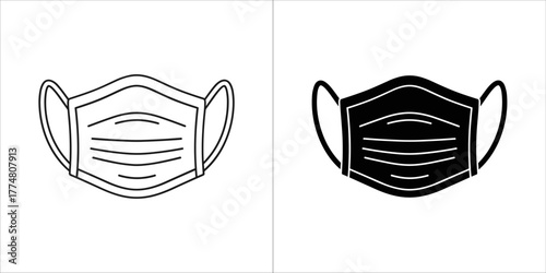 Two icons of a surgical mask, one outline and one filled