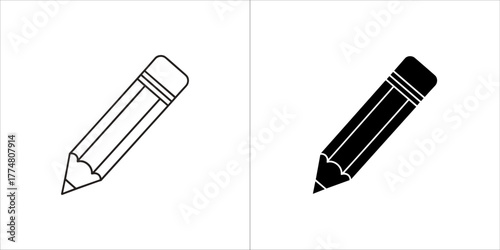 Two icons of a pencil, one outline and one filled