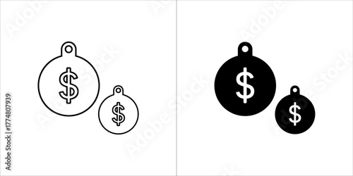Two dollar sign icons, one outlined and one filled