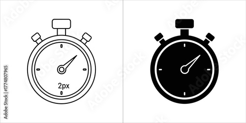 Two stopwatch icons, one black and white outline, the other solid black