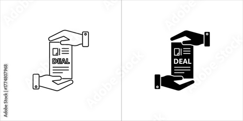 Hands holding a document with the word deal written on it