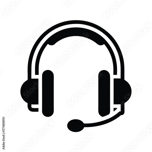Isolated black headset icon showcases the communication tool with distinct speaker and microphone