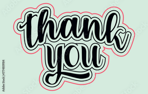 Retro Script Thank You Text in Pink and Mint Green,Thank you handwriting bulk lettering text vector ,Text for invitation, T- shirt design, poster, banner, Icon and Isolated