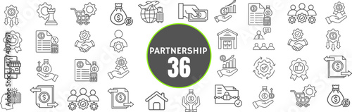 Partnership Line Icon Set – Business, Collaboration, Teamwork, Agreement, Cooperation, Strategy, Alliance, Deal, Editable Stroke png transparent