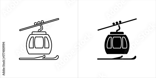 Ski lift cabin with skis