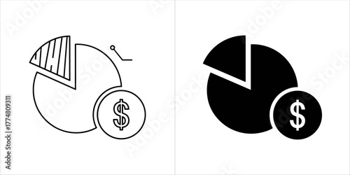 Pie chart with dollar coin icon, financial concept
