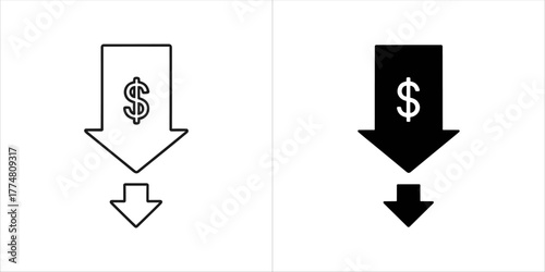 Downward arrow with dollar sign, financial decline