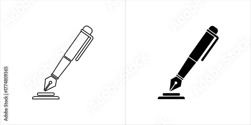 Fountain pen writing on a surface, line art and silhouette