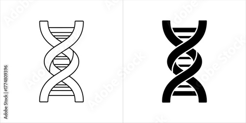 Dna double helix icon in outline and solid black
