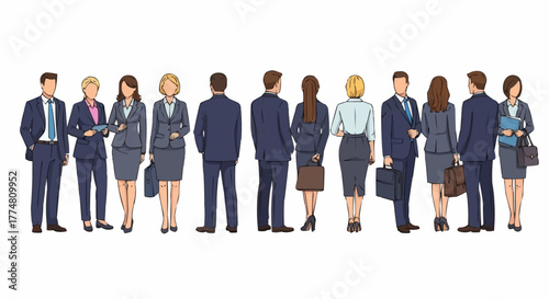 Diverse Group of Business Professionals Standing Together in Formal Attire.