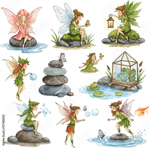 Magical Fairies with Butterflies and Stones