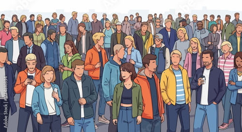 A large diverse crowd of illustrated people standing together.