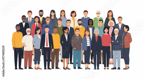 Diverse group of people standing together representing community and teamwork.