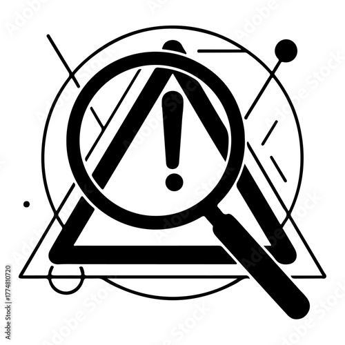 Magnifying glass with a caution sign representing danger or warning