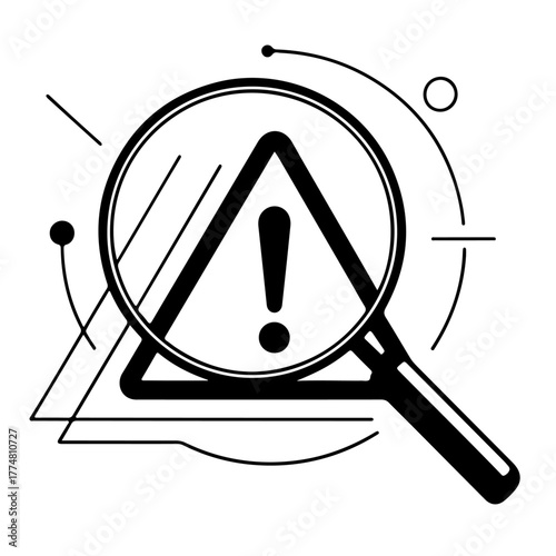Magnifying glass with a caution sign representing danger or warning
