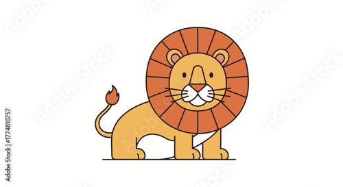 Cartoon lion with orange mane and tail standing on all fours.