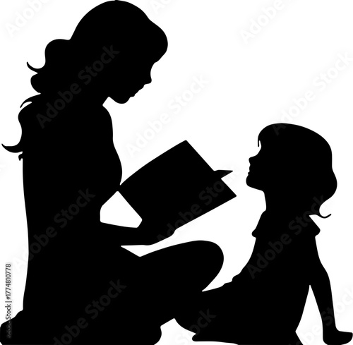 silhouette of a woman with a child kearning