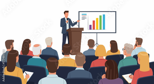 Professional speaker delivering a presentation at a business conference.