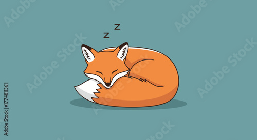 Illustration of a sleeping fox curled up on a blue background with Zzz above it.