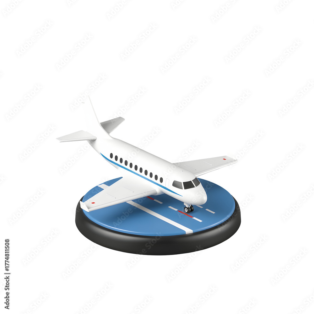 Fototapeta premium White private jet model on display stand isolated on transparent background
