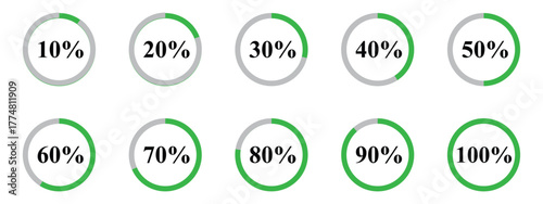 Circle percentage infographic icon vector. Download bar, Loading indicator from 10% to 100% symbol. vector illustration.