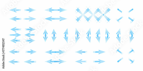 Collection of blue watercolor arrows pointing in different directions and abstract shapes