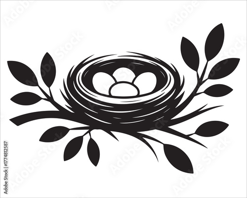 Wildlife Nest Silhouette Design Isolated on White