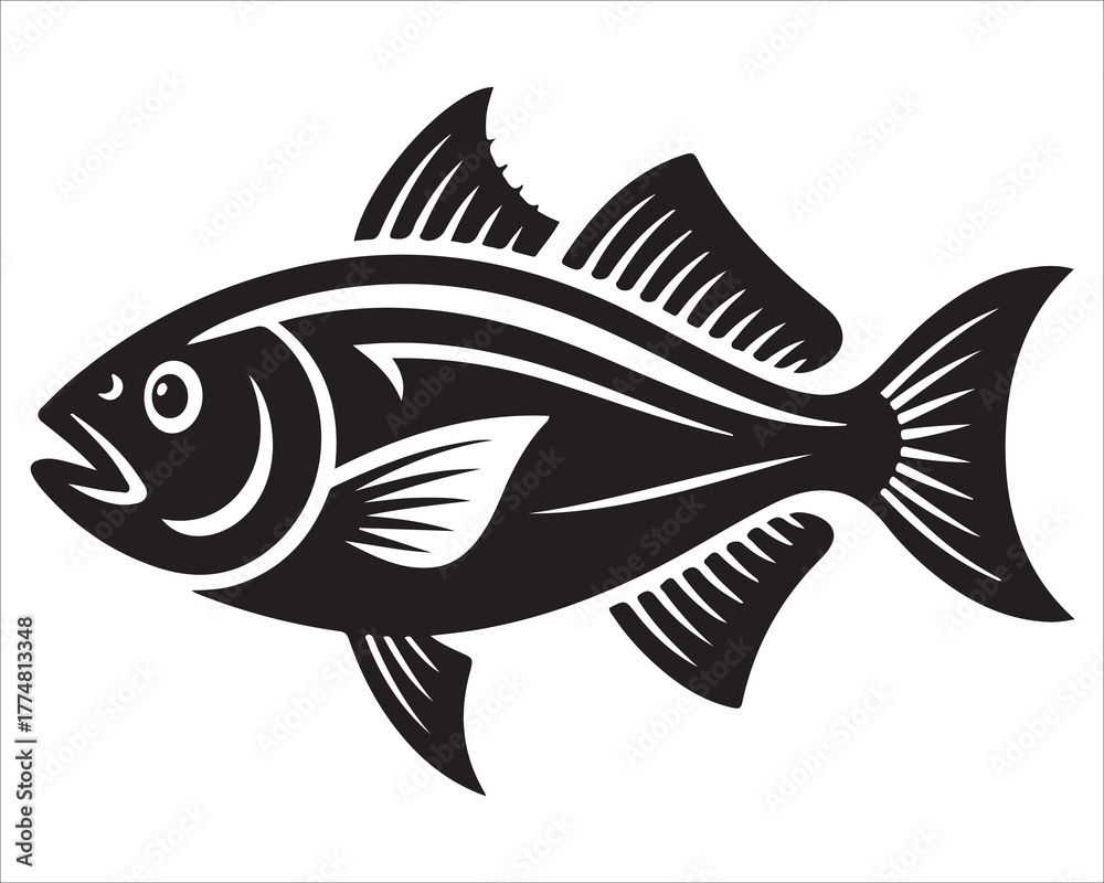 Fototapeta premium Fish Silhouette Vector Illustration Isolated on White