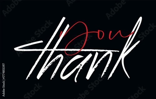 Thank You Lettering with Glittering Stars on Dark Background,Thank you handwriting bulk lettering text vector ,Text for invitation, T- shirt design, poster, banner, Icon and Isolated 