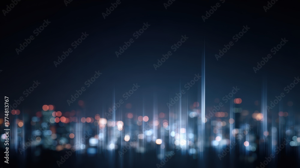 Fototapeta premium Global financial hub at night with glowing data streams,