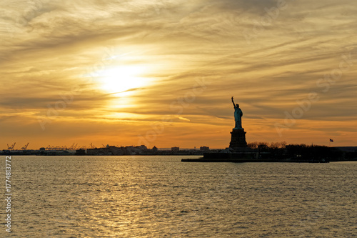 statue of liberty at sunset