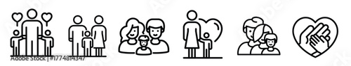 Foster family icon set representing love, care, and togetherness in adoption and parenting themes.