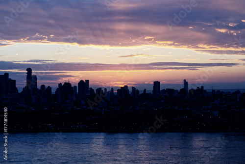 new york city skyline sunset silhouette