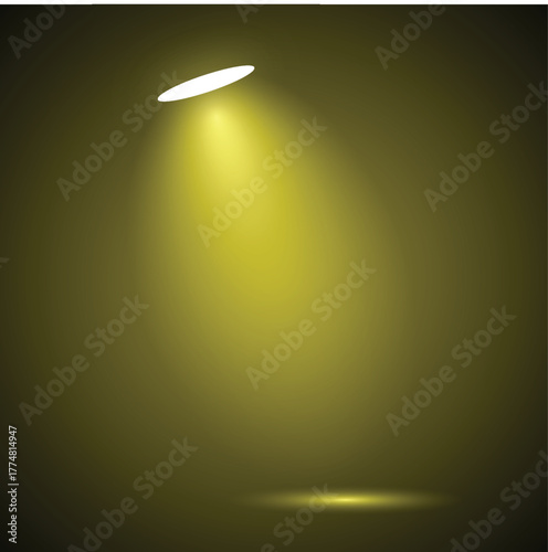 Bright yellow spotlight beam illuminating a hazy atmospheric background