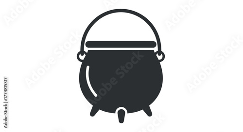 Silhouette of a black rounded cauldron with a handle supported by three legs